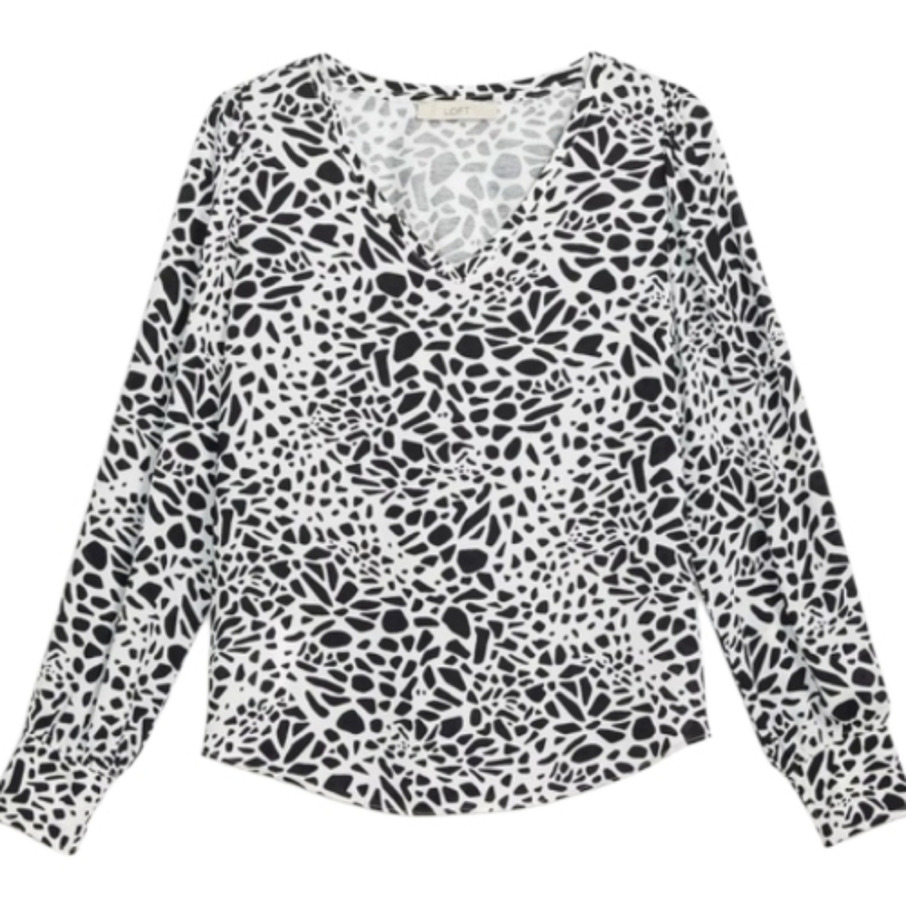 NEW Loft Animal Print Mixed Media V-neck Top